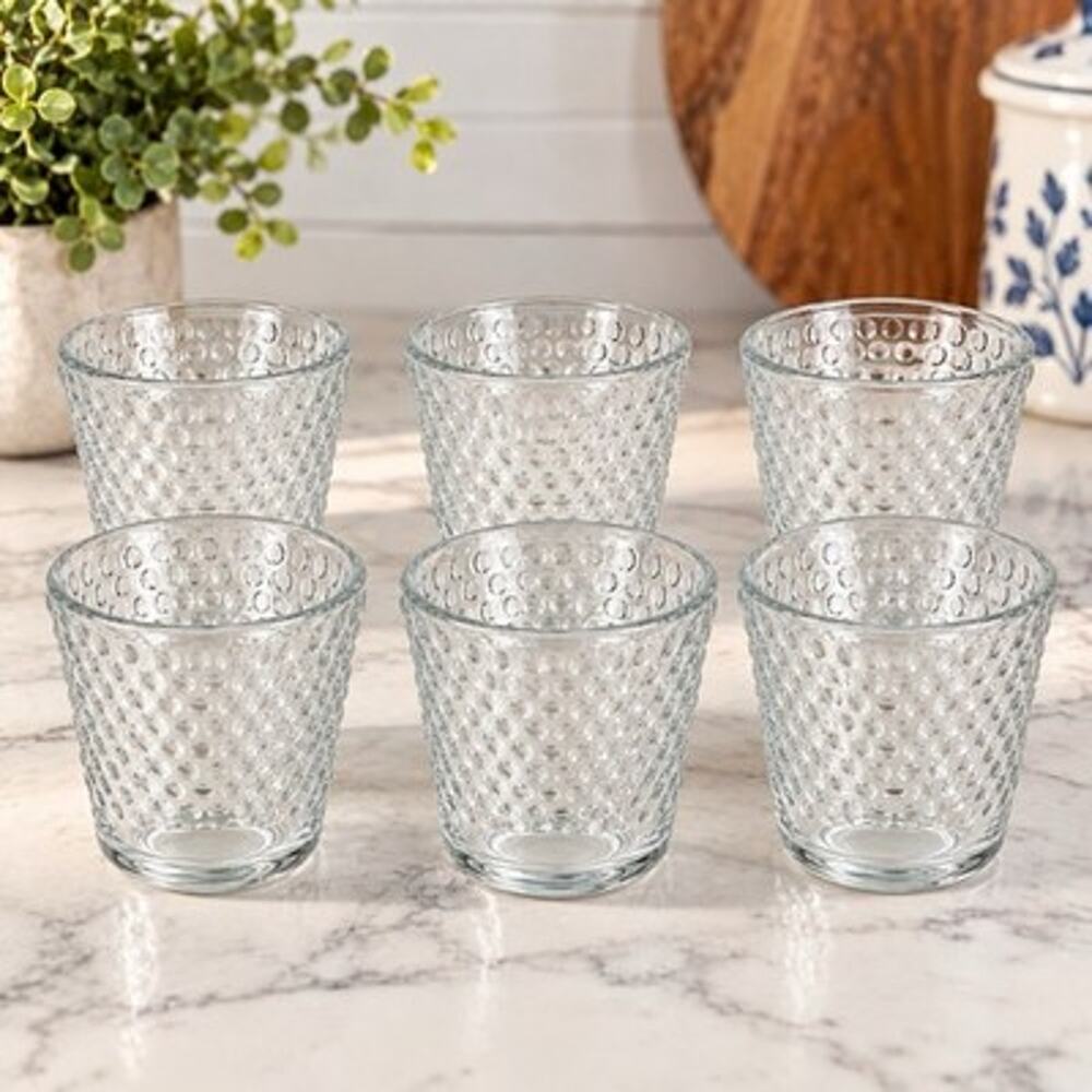 Set of 6 Clear Glass Hobnail Bubble Votive Candle Holders Textured 2.75”